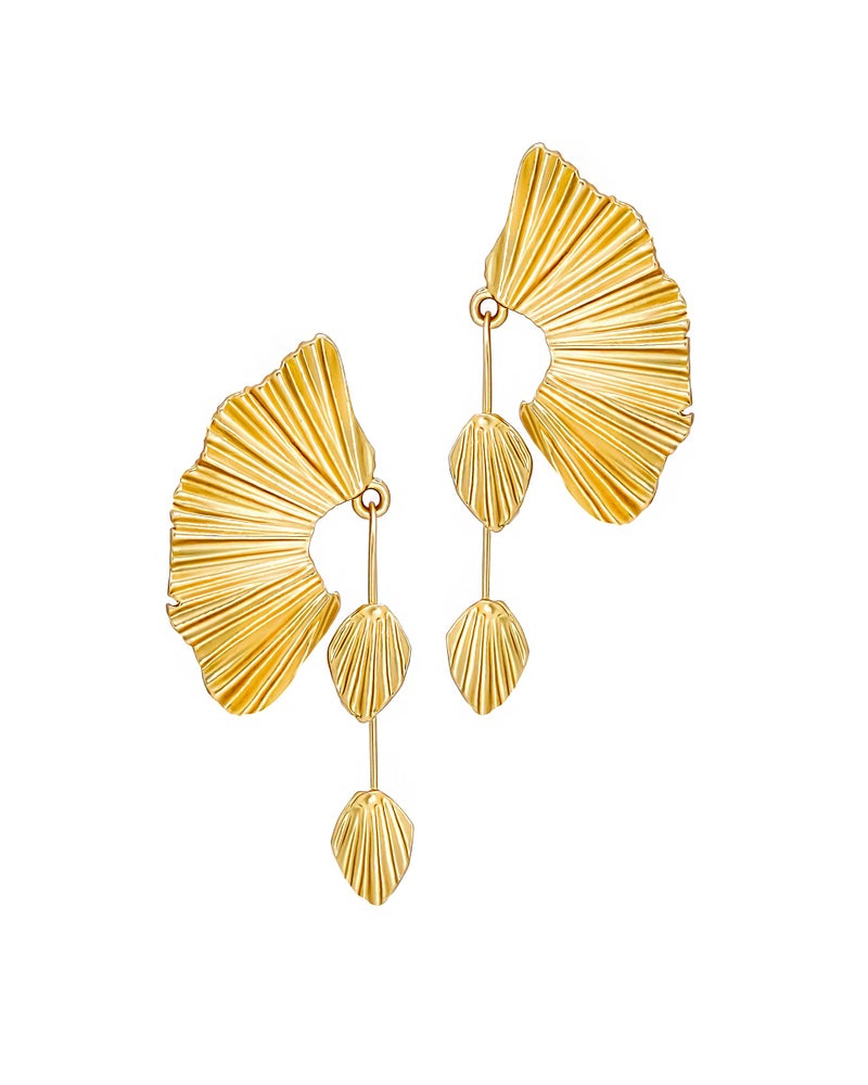 SNGIA 18K Gold Plated Statement Earrings for Women by SNGIA, Chunky Dangle Leaf Fan Shape Flower Earrings, Vintage Boho Accessories by SNGIA, 18K Gold Plated Trendy Fashion Jewelry Gifts - Image 1