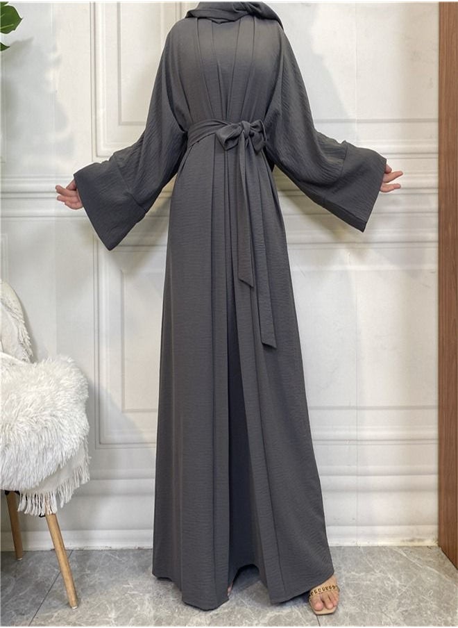 Loquat - Simple And Fashionable National Style Set Abaya Grey - Image 1