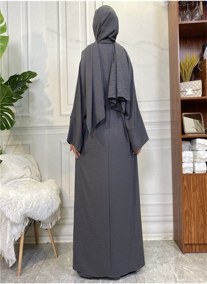 Loquat - Simple And Fashionable National Style Set Abaya Grey - Image 1