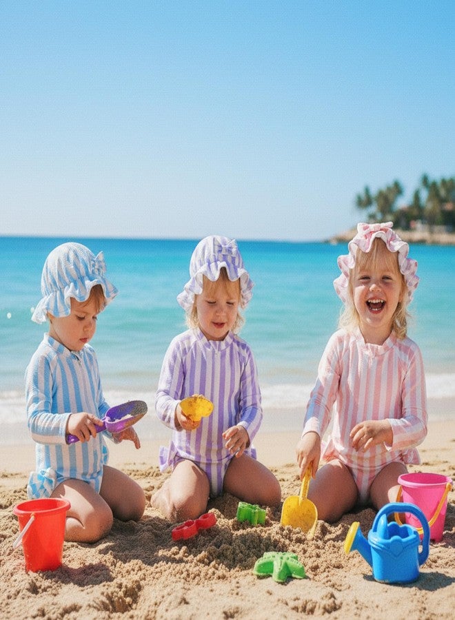 Lucikamy Baby Girl Rash Guard Swimsuit Toddler Long Sleeve One Piece Bathing Suit with Hat Infant Zipper Ruffled Swimwear (S-Pink, 6-12 Months) - Image 2