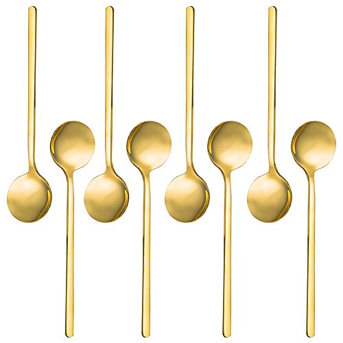 findTop Pack of 8, Gold Plated Stainless Steel Espresso Spoons, findTop Mini Teaspoons Set for Coffee Sugar Dessert Cake Ice Cream Soup Antipasto Cappuccino, 5.3 Inch - Image 1