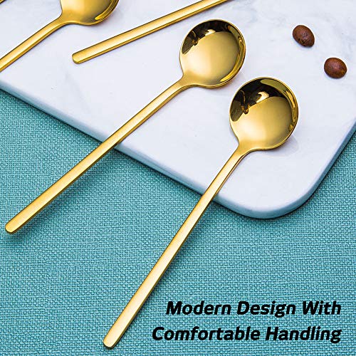 findTop Pack of 8, Gold Plated Stainless Steel Espresso Spoons, findTop Mini Teaspoons Set for Coffee Sugar Dessert Cake Ice Cream Soup Antipasto Cappuccino, 5.3 Inch - Image 4