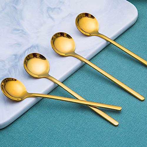 findTop Pack of 8, Gold Plated Stainless Steel Espresso Spoons, findTop Mini Teaspoons Set for Coffee Sugar Dessert Cake Ice Cream Soup Antipasto Cappuccino, 5.3 Inch - Image 2