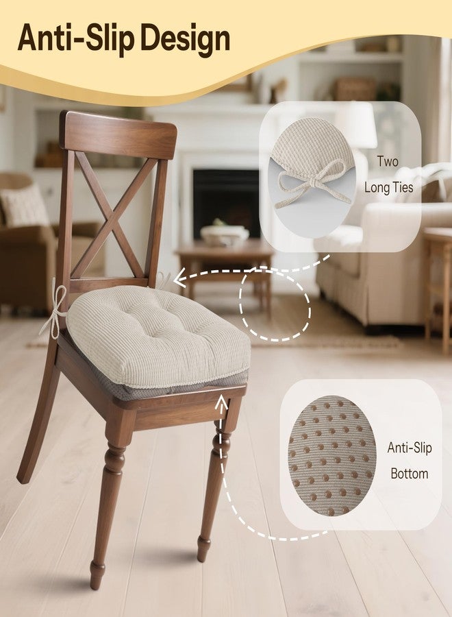 FlyGulls Indoor Kitchen Chair Cushions Set of 4 18"X16.5"X3" Soft Anti Slip Dining Chair Pads Tufted Kitchen Seat Cushion with Ties, Beige - Image 4