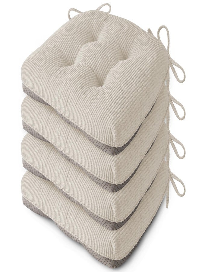 FlyGulls Indoor Kitchen Chair Cushions Set of 4 18"X16.5"X3" Soft Anti Slip Dining Chair Pads Tufted Kitchen Seat Cushion with Ties, Beige - Image 1
