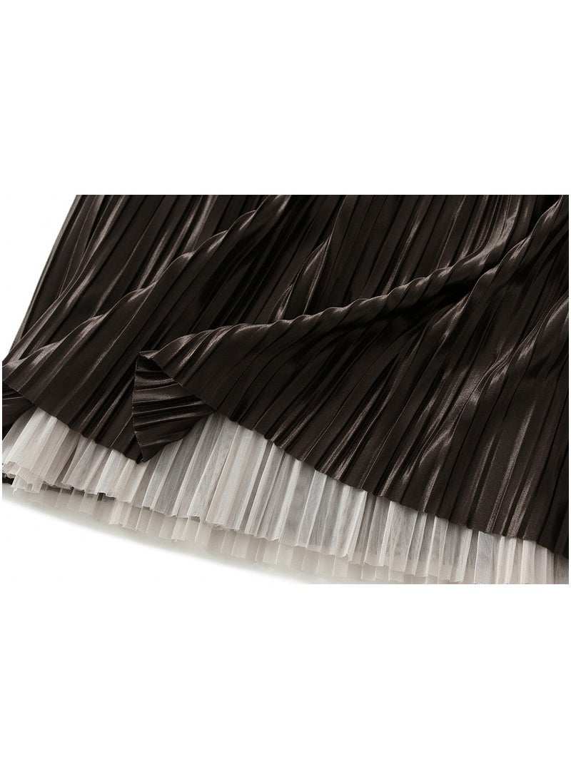 Loquat Women's Gradient Pleated Half Length Skirt Brown  - Image 3