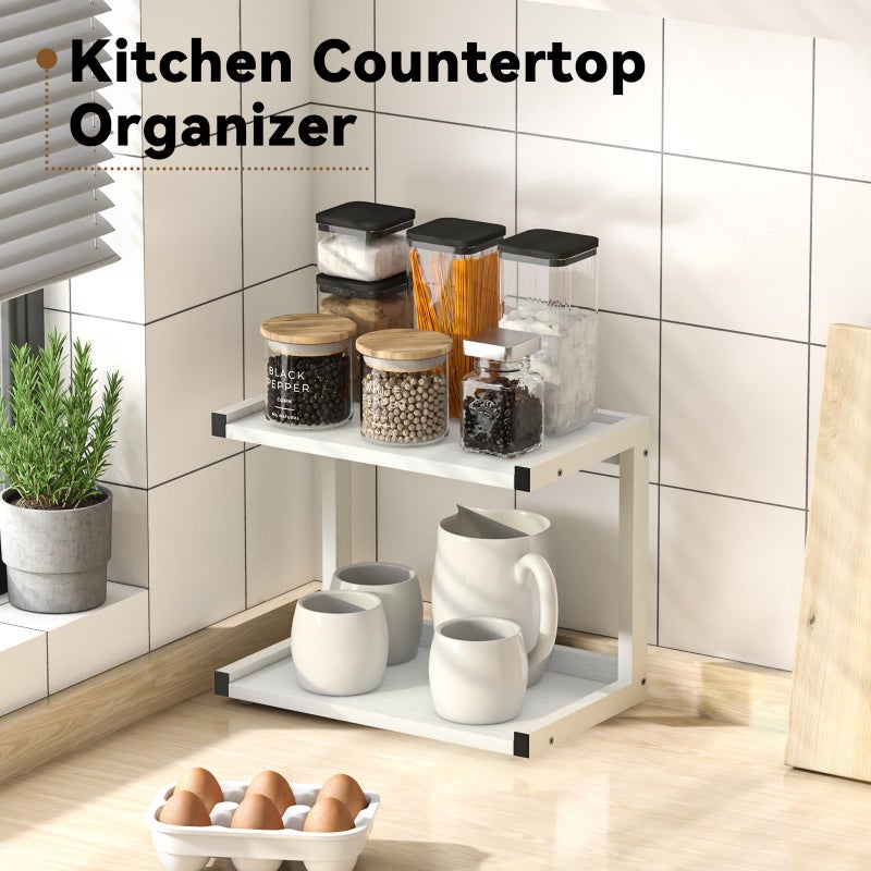 Marty 2 Tier 12.6""X7.7"" Counter Shelf Organizer Kitchen Spice Rack For Countertop  Coffee Station Organizer For Mugs Cups  Wood Shelf Desk Storage Organizer For Bathroom Home Office (White) - Image 3