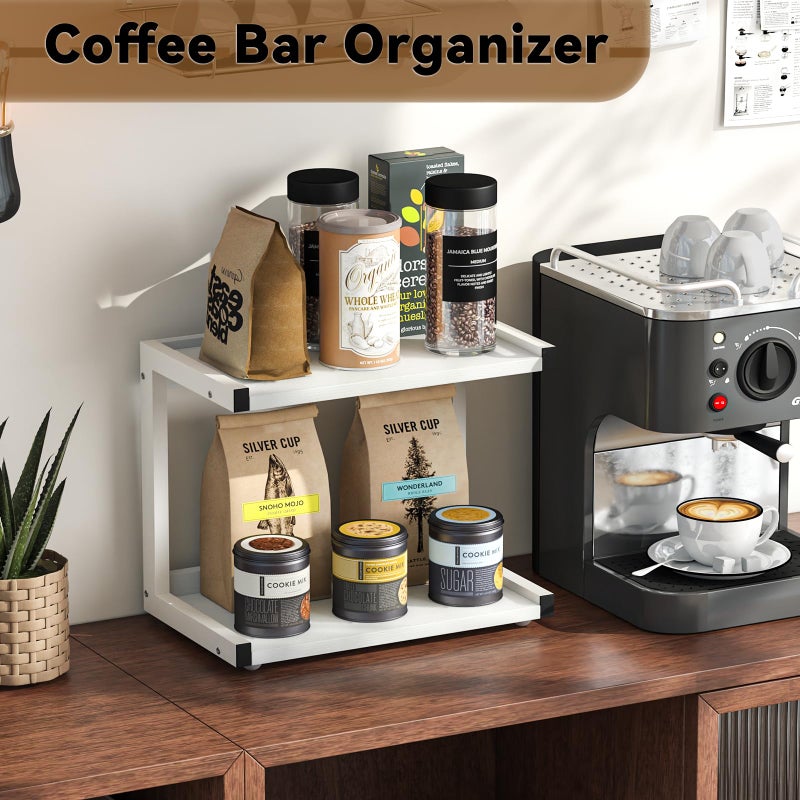 Marty 2 Tier 12.6""X7.7"" Counter Shelf Organizer Kitchen Spice Rack For Countertop  Coffee Station Organizer For Mugs Cups  Wood Shelf Desk Storage Organizer For Bathroom Home Office (White) - Image 4