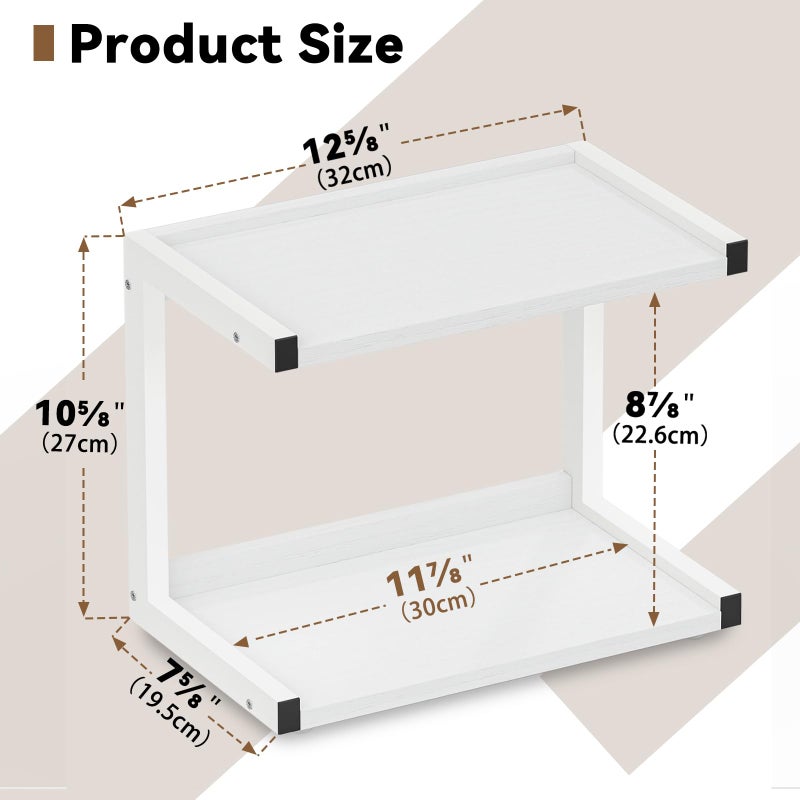 Marty 2 Tier 12.6""X7.7"" Counter Shelf Organizer Kitchen Spice Rack For Countertop  Coffee Station Organizer For Mugs Cups  Wood Shelf Desk Storage Organizer For Bathroom Home Office (White) - Image 5