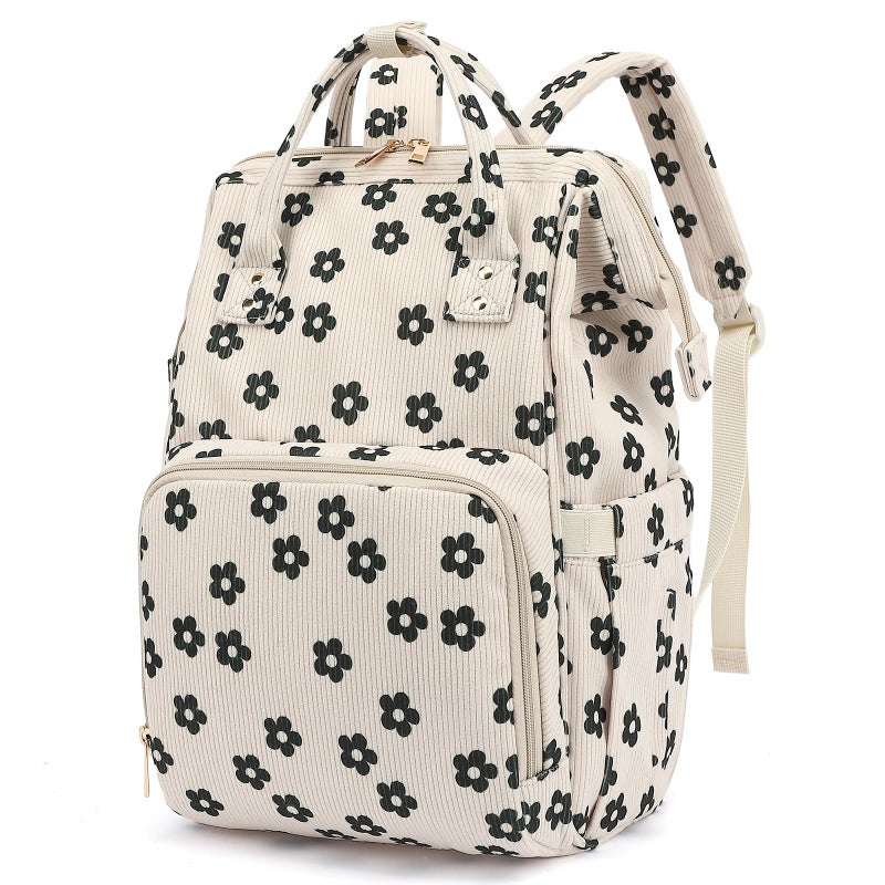 Dezcrab Baby Diaper Bag Backpack for Mom, Large Capacity Travel Nappy Bag for Boys & Girls with Stroller Straps (Corduroy Flowers) - Image 1