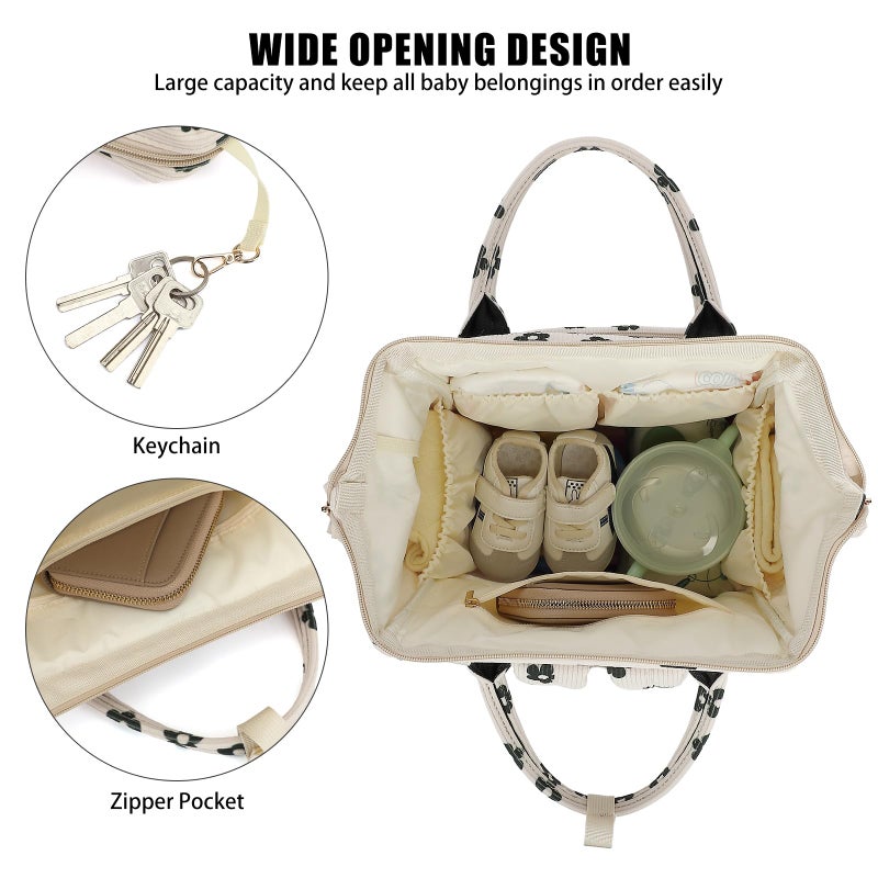 Dezcrab Baby Diaper Bag Backpack for Mom, Large Capacity Travel Nappy Bag for Boys & Girls with Stroller Straps (Corduroy Flowers) - Image 5