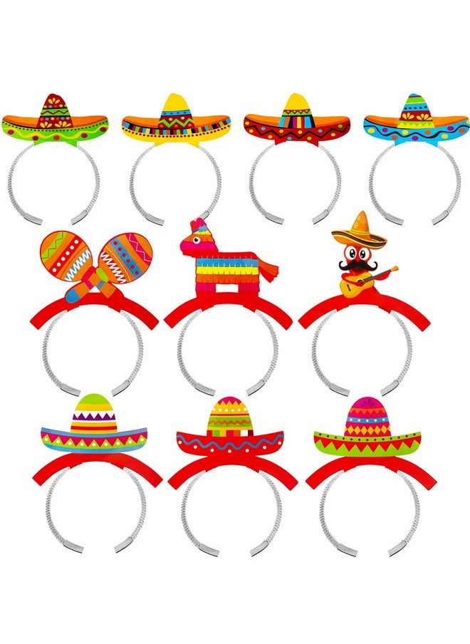Camlinbo 10 Pack Mexican Fiesta Cardboard Sombrero Headbands, 10 Styles Sombrero Party Hats Headbands Maracas Guitar Llama For Women Men Kids Día De Los Muertos Mexican Fiesta Party Favors Supplies  - Image 1