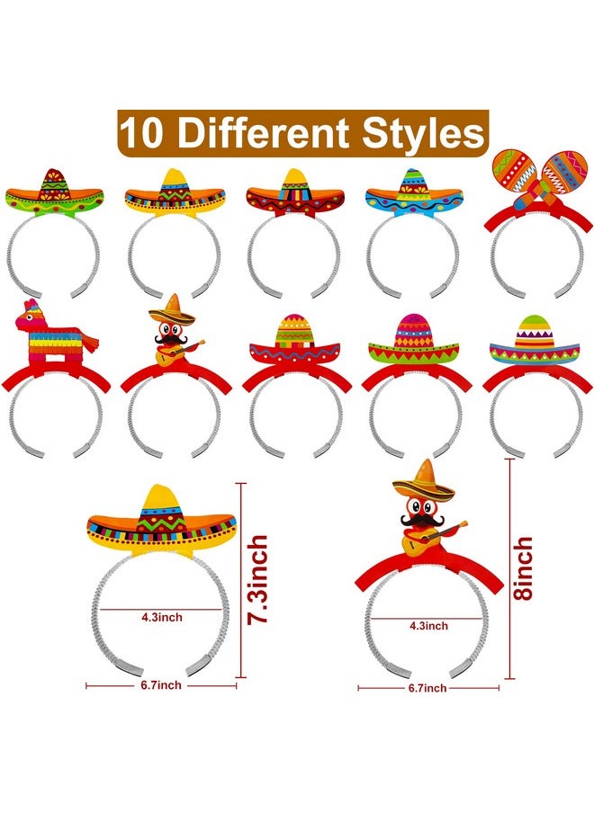 Camlinbo 10 Pack Mexican Fiesta Cardboard Sombrero Headbands, 10 Styles Sombrero Party Hats Headbands Maracas Guitar Llama For Women Men Kids Día De Los Muertos Mexican Fiesta Party Favors Supplies  - Image 2