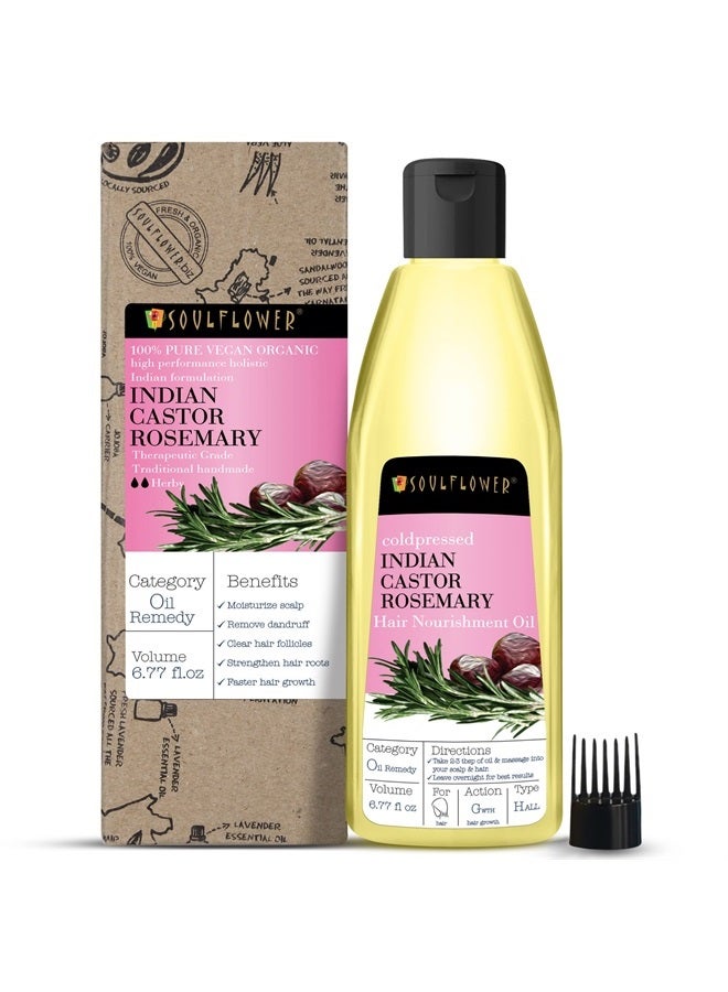 Soulflower Rosemary Castor Hair Oil for Hair Growth, Hairfall Control, For Dry, Damaged, Curly, Coily, Frizzy & Beard Hair - 100% Pure, Vegan, Clinically Proven, Ecocert Cosmos Organic Certified, 6.77 - Image 1