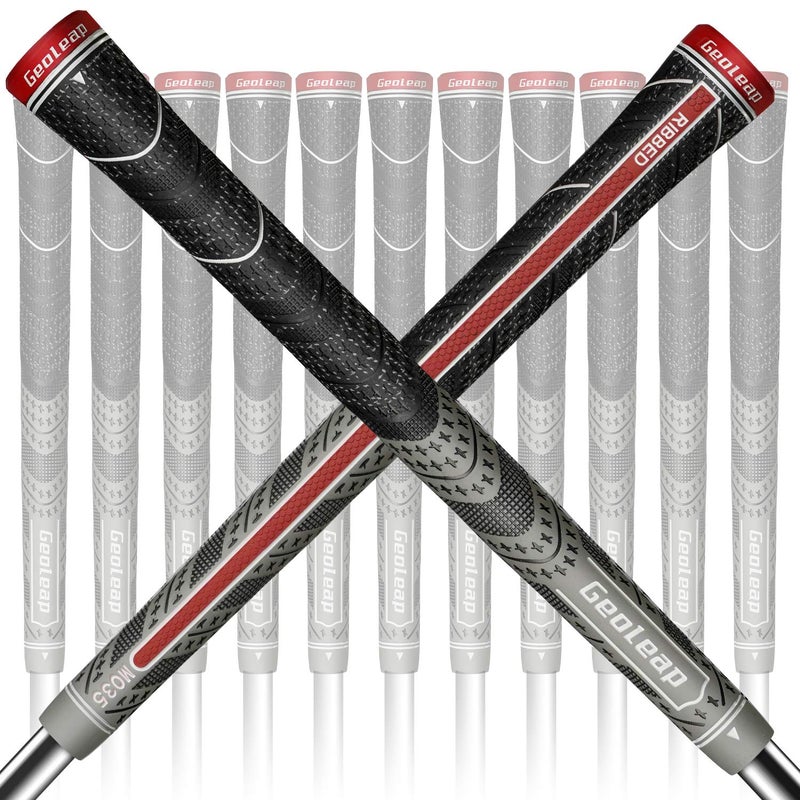 Geoleap ACER Golf Grips Set of 13 Back Rib Improved ControlMulti Compound Rubber And Cord Hybrid Golf Club Grips StandardMdisize 5 Colors Optional Standard Gray