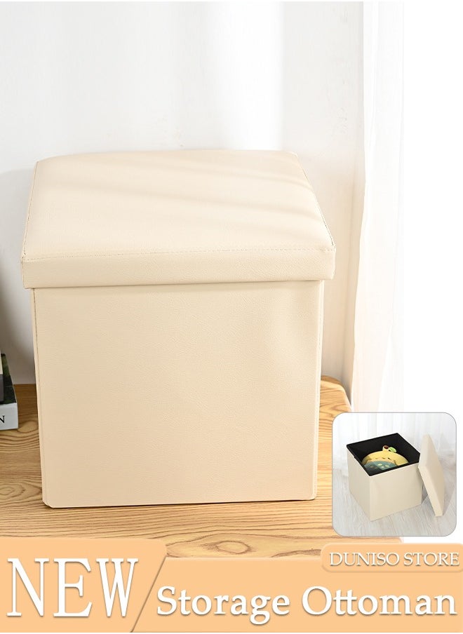 DUNISO - Leather Folding Storage Ottoman Cube Storage Boxes Footrest Stool Stylish Small Ottomans with Foam Padded Seat for Storage and Seating - Image 1