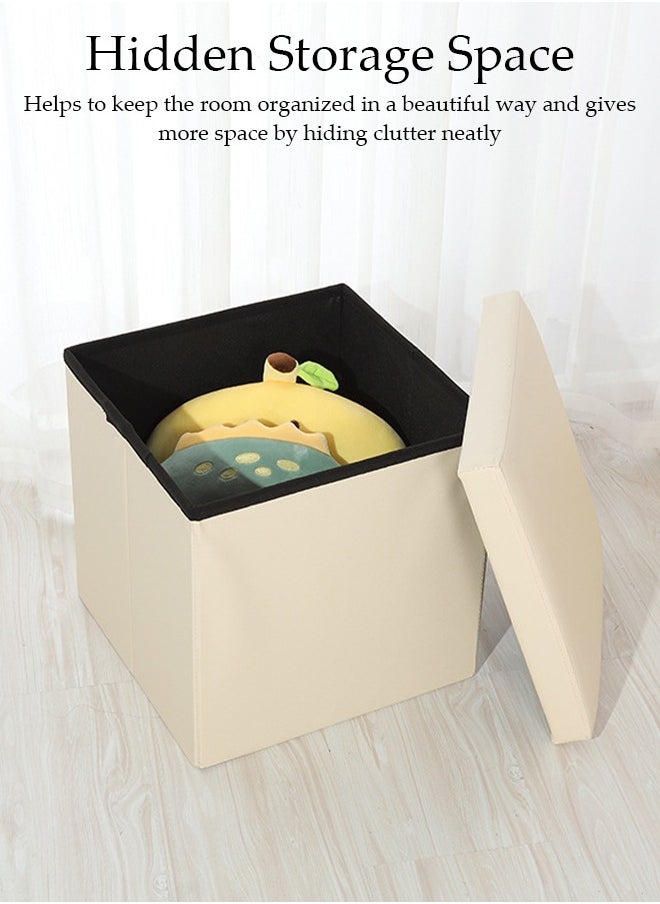DUNISO - Leather Folding Storage Ottoman Cube Storage Boxes Footrest Stool Stylish Small Ottomans with Foam Padded Seat for Storage and Seating - Image 1