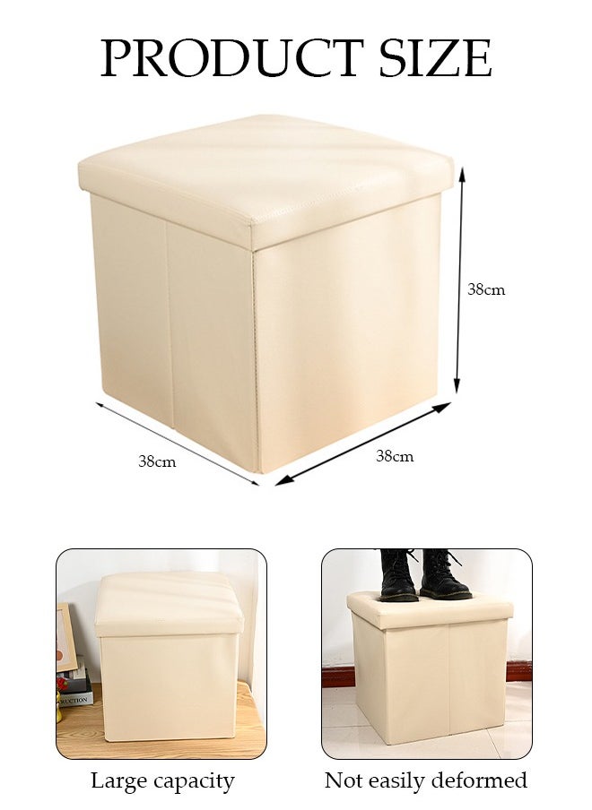 DUNISO - Leather Folding Storage Ottoman Cube Storage Boxes Footrest Stool Stylish Small Ottomans with Foam Padded Seat for Storage and Seating - Image 1
