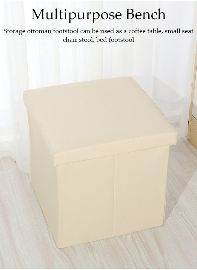 DUNISO - Leather Folding Storage Ottoman Cube Storage Boxes Footrest Stool Stylish Small Ottomans with Foam Padded Seat for Storage and Seating - Image 1
