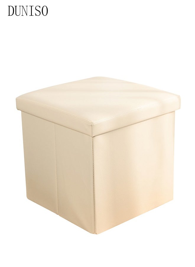 DUNISO - Leather Folding Storage Ottoman Cube Storage Boxes Footrest Stool Stylish Small Ottomans with Foam Padded Seat for Storage and Seating - Image 1