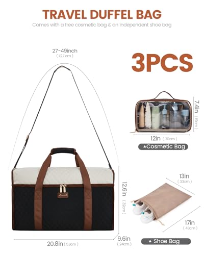 Lovevook حقيبة سفر LOVEVOOK ، حقائب نهاية الأسبوع للنساء ، حقيبة شخصية للسفر على متن الطائرات ، حقيبة لليلة واحدة مع حقيبة مستلزمات شخصية ، حقيبة مستشفى للولادة والتسليم ، حقيبة دوفل لليوغا وصالة الألعاب الرياضية ، 3 قطع - Image 4