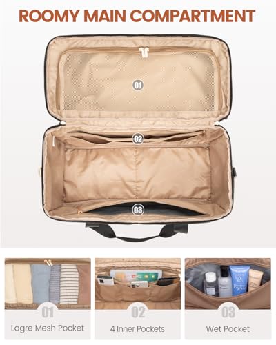 Lovevook حقيبة سفر LOVEVOOK ، حقائب نهاية الأسبوع للنساء ، حقيبة شخصية للسفر على متن الطائرات ، حقيبة لليلة واحدة مع حقيبة مستلزمات شخصية ، حقيبة مستشفى للولادة والتسليم ، حقيبة دوفل لليوغا وصالة الألعاب الرياضية ، 3 قطع - Image 3