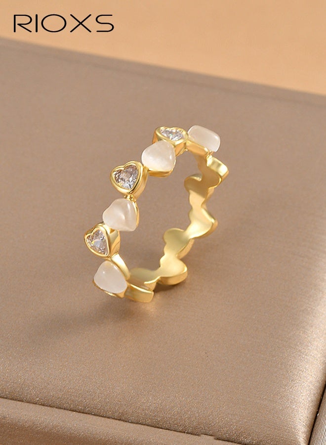 RIOXS Dainty Heart Rings for Women, Gold Plated Cubic Zirconia Eternity Band Rings, Promise Rings for Her, Wedding Band Rings Jewelry Birthday Valentine's Day Gifts - Image 3