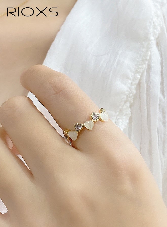 RIOXS Dainty Heart Rings for Women, Gold Plated Cubic Zirconia Eternity Band Rings, Promise Rings for Her, Wedding Band Rings Jewelry Birthday Valentine's Day Gifts - Image 2