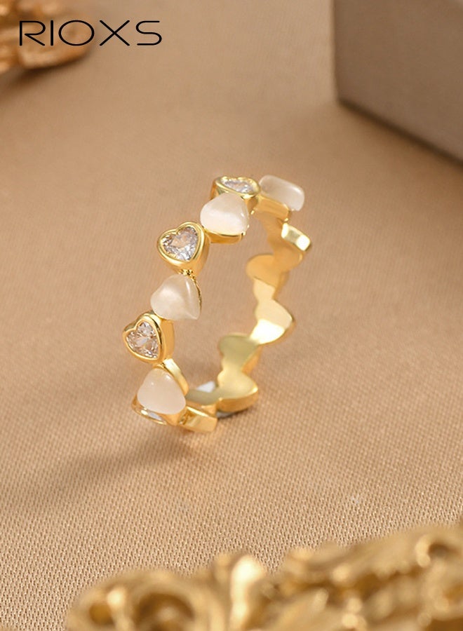 RIOXS Dainty Heart Rings for Women, Gold Plated Cubic Zirconia Eternity Band Rings, Promise Rings for Her, Wedding Band Rings Jewelry Birthday Valentine's Day Gifts - Image 1