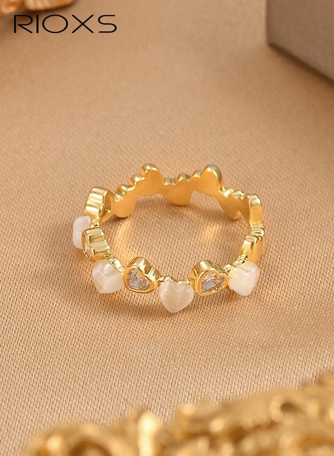 RIOXS Dainty Heart Rings for Women, Gold Plated Cubic Zirconia Eternity Band Rings, Promise Rings for Her, Wedding Band Rings Jewelry Birthday Valentine's Day Gifts - Image 4