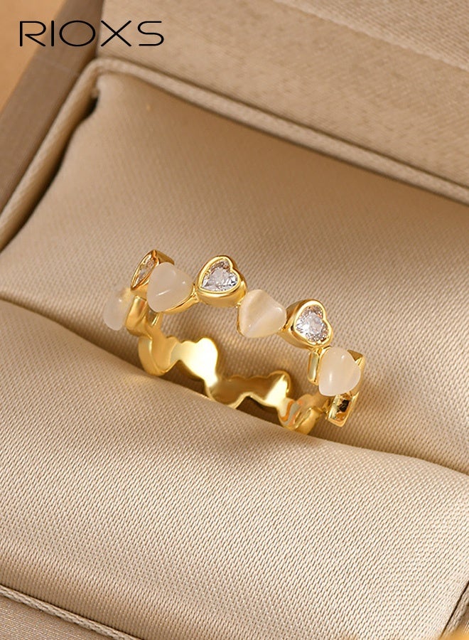 RIOXS Dainty Heart Rings for Women, Gold Plated Cubic Zirconia Eternity Band Rings, Promise Rings for Her, Wedding Band Rings Jewelry Birthday Valentine's Day Gifts - Image 5