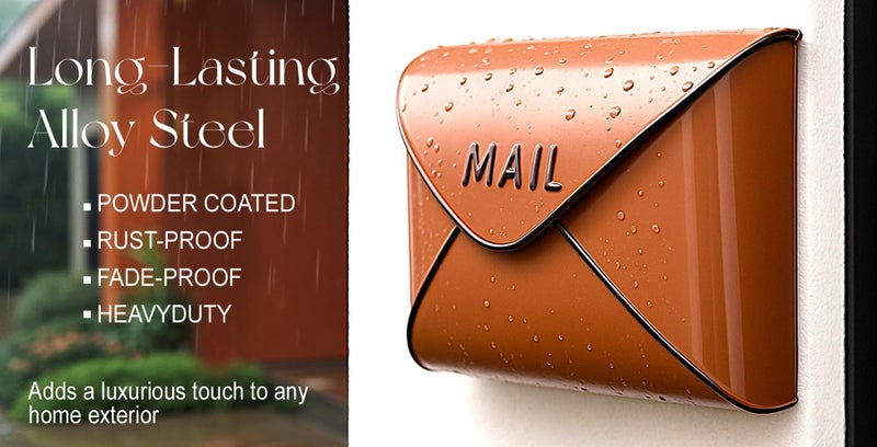 NACH Wall Mount Mailboxes, 11.5 x 9 x 4.5 inch Terracotta Wall Mailboxes for Outside, Waterproof Mailboxes for Outside - Envelope Mailbox - Image 3