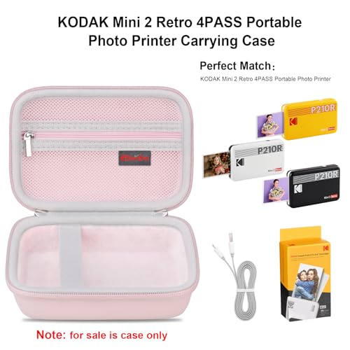 Elonbo Carrying Case for KODAK Mini 2 Retro 4PASS Portable Photo Printer, Mini Color Instant Print Digital Camera Hard Travel Bag, Picture Printer Storage Holder, Pocket Fits Film Cartridge, Pink - Image 2