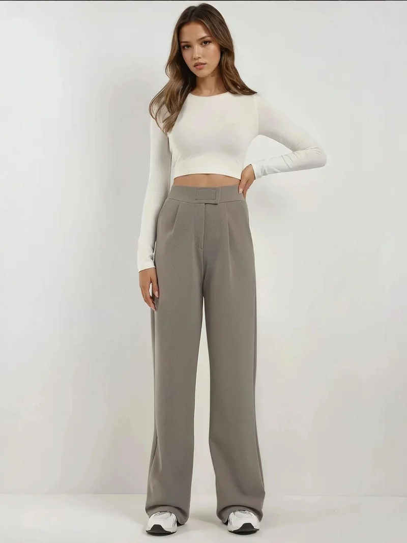 زوبعة بنطلون بالازو بخصر مرتفع وخصر مطاطي من الكريب