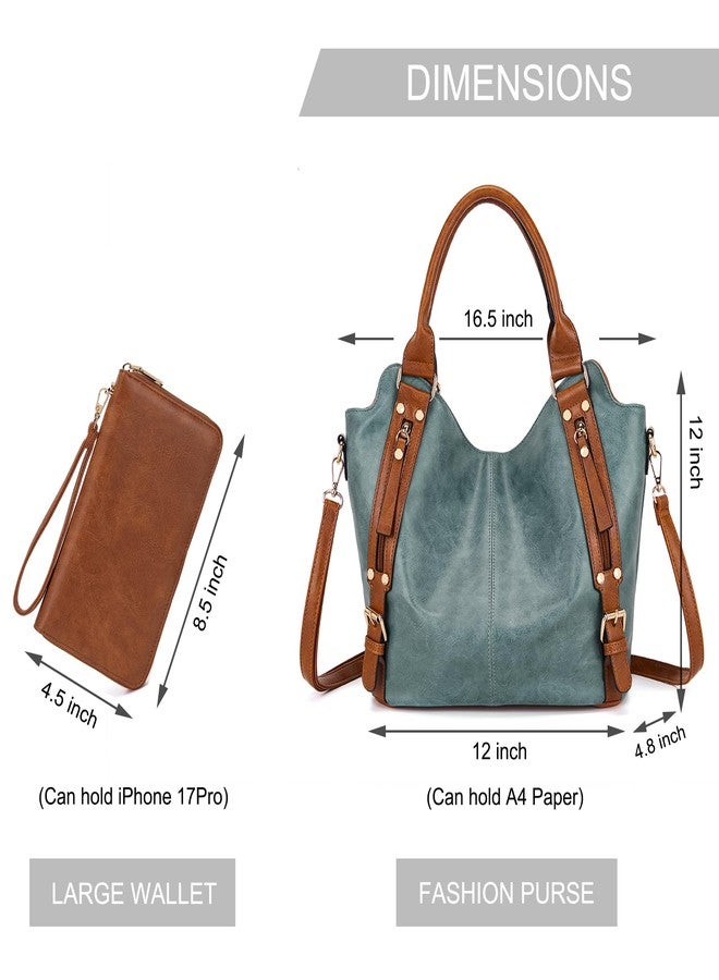 Soperwillton Crossbody Bags for Women Large Hobo Purse PU Leather Shoulder Handbag Ladies Tote Wallet Set 2PCS, Z Blue Brown, Large, S1139 - Image 5