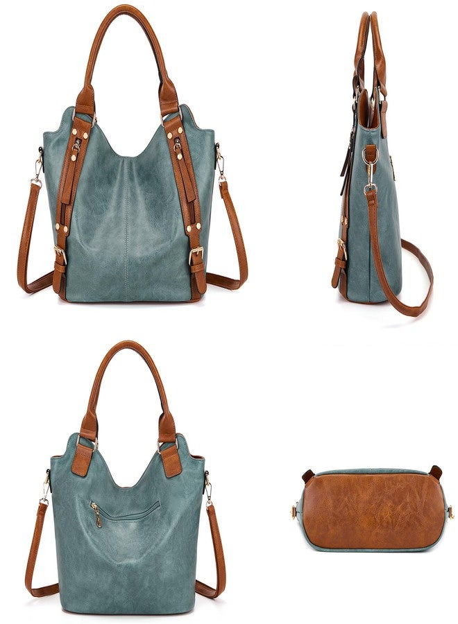 Soperwillton Crossbody Bags for Women Large Hobo Purse PU Leather Shoulder Handbag Ladies Tote Wallet Set 2PCS, Z Blue Brown, Large, S1139 - Image 3