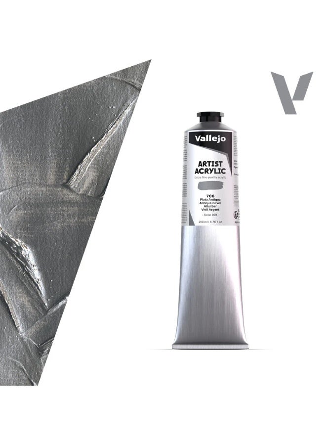 Acrylic Artist Paint – Antique Silver, High Pigment Metallic Acrylic, 200ml