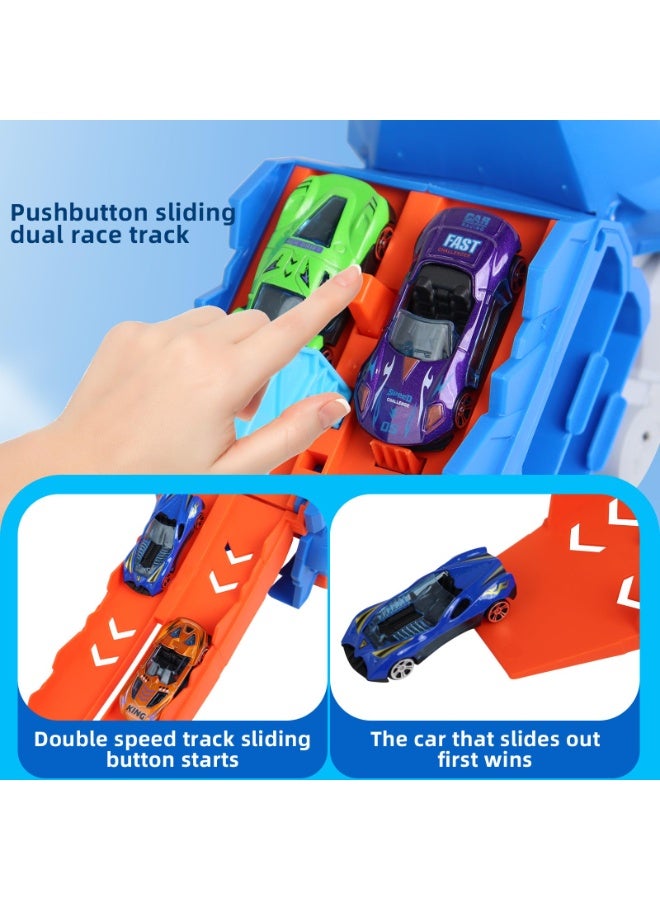 عام شاحنة ديناصور ألعاب سيارات للأطفال بعمر 3-6 سنوات، مع مسار سباق منزلق بطول 25 بوصة، قابلة للتحول إلى تي ريكس واقف، مجموعة سيارات للأطفال أولاد وبنات (8 سيارات). - Image 4