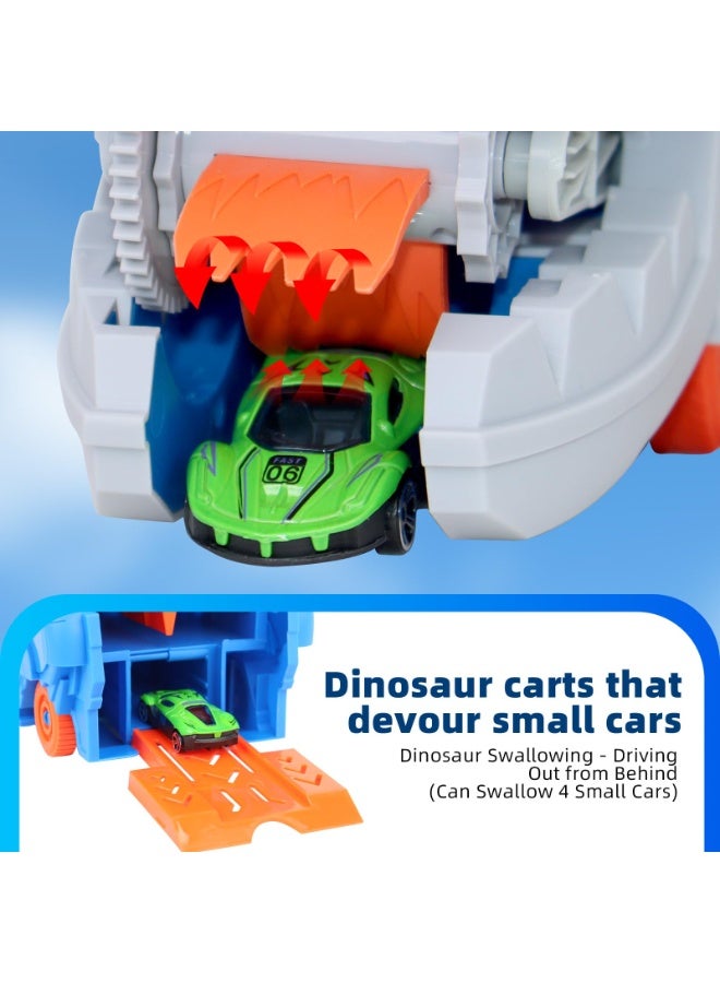 عام شاحنة ديناصور ألعاب سيارات للأطفال بعمر 3-6 سنوات، مع مسار سباق منزلق بطول 25 بوصة، قابلة للتحول إلى تي ريكس واقف، مجموعة سيارات للأطفال أولاد وبنات (8 سيارات). - Image 5
