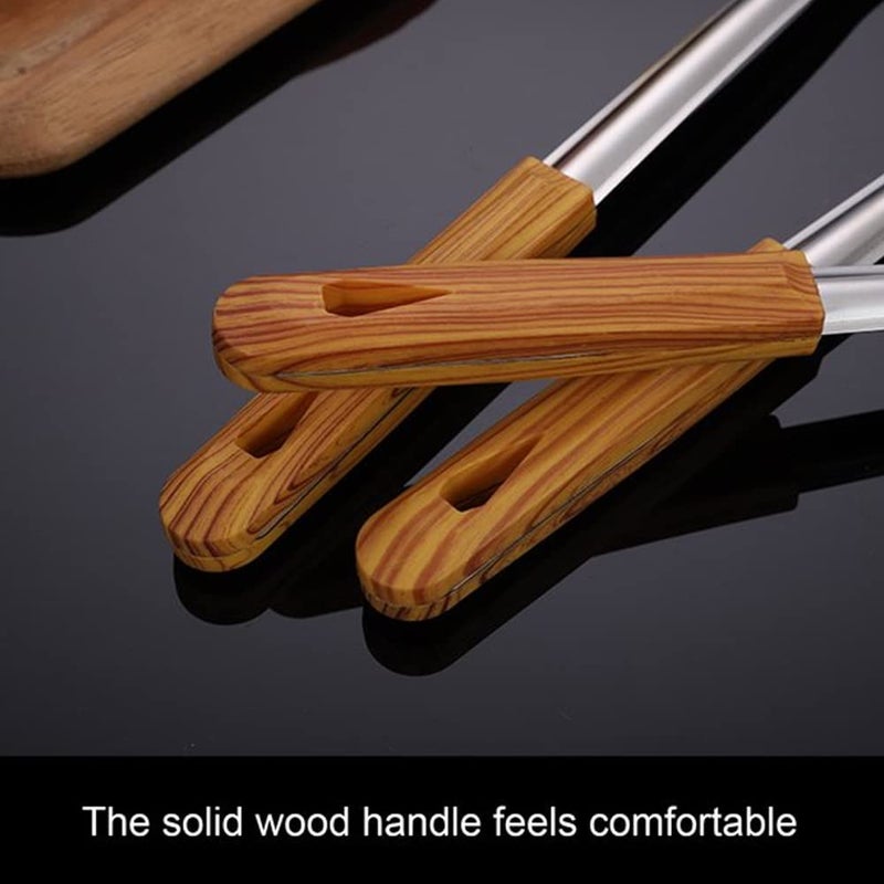 DASNDAS 6 Pcs 304 Stainless Steel Kitchen Utensil Set with Wooden Handle Mirror Finish Polishing Includes Stainless Steel Holder Spatula Soup Ladle Skimmer Spaghetti Server Large Spoon - Image 5