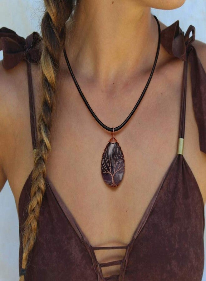 POTESSA Crystal Necklace Healing Amethyst Crystals Necklace Leather Cord Choker Chakra Gemstone Jewelry - Image 3