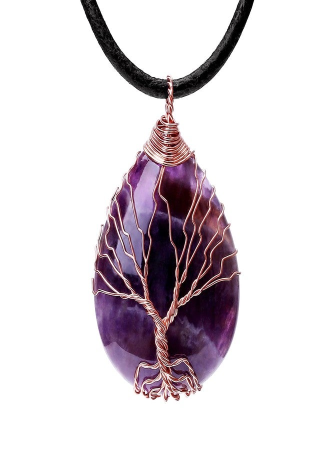 POTESSA Crystal Necklace Healing Amethyst Crystals Necklace Leather Cord Choker Chakra Gemstone Jewelry - Image 1