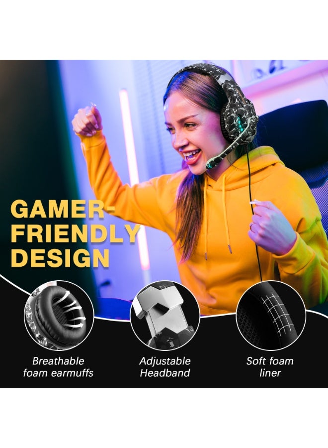 EDIFIER Gaming Headset with Microphone - for PC, PS4, PS5, Switch, Xbox One, Xbox Series X|S - 3.5mm Jack Gamer Headphone with Noise Canceling Mic (Camo Black) - Image 3