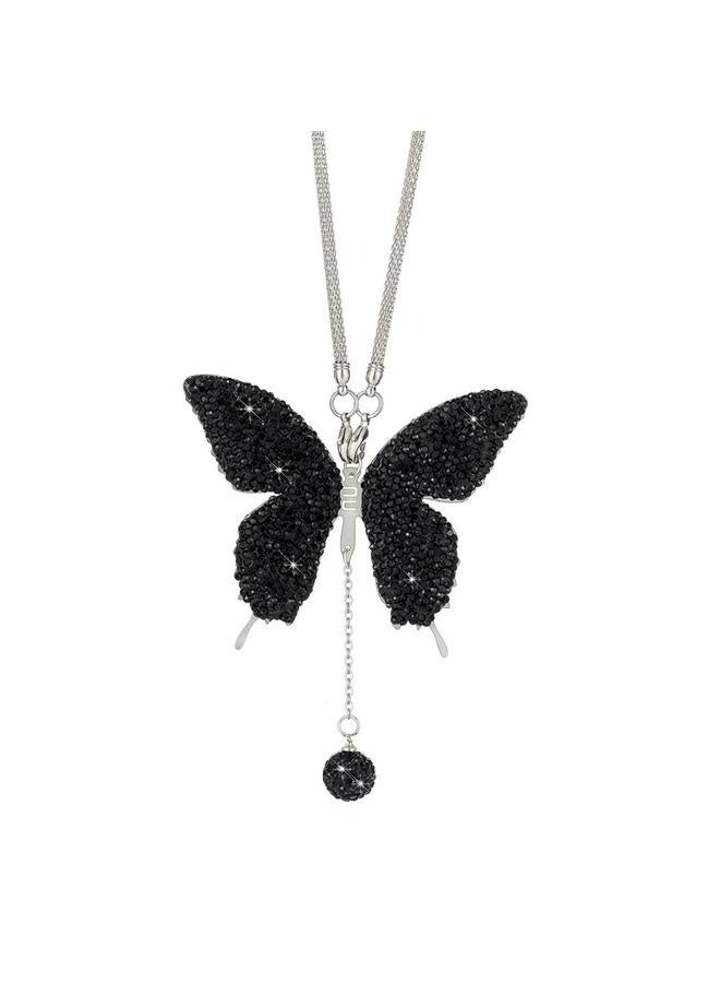 Generic Bling erfly Car Hanging Accessories, Crystal Car Rear View Mirror Charms Car Decorative Accessories for Women, Lucky Presents Hanging Ornament Pendant Decor for All Cars (Black)  - Image 1