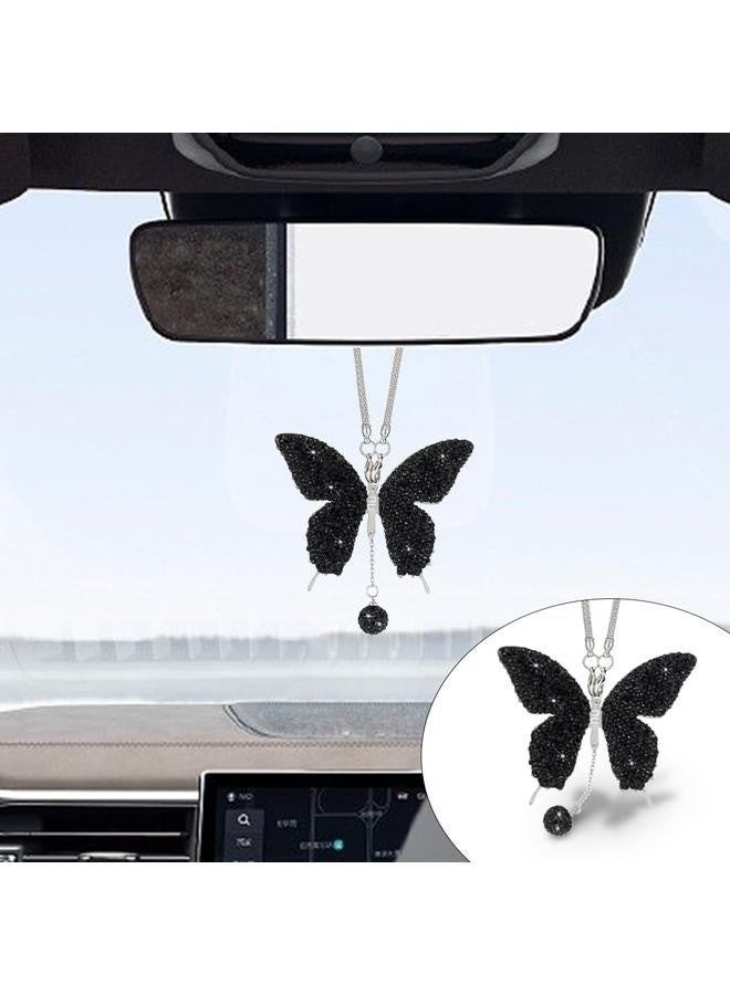 Generic Bling erfly Car Hanging Accessories, Crystal Car Rear View Mirror Charms Car Decorative Accessories for Women, Lucky Presents Hanging Ornament Pendant Decor for All Cars (Black)  - Image 2