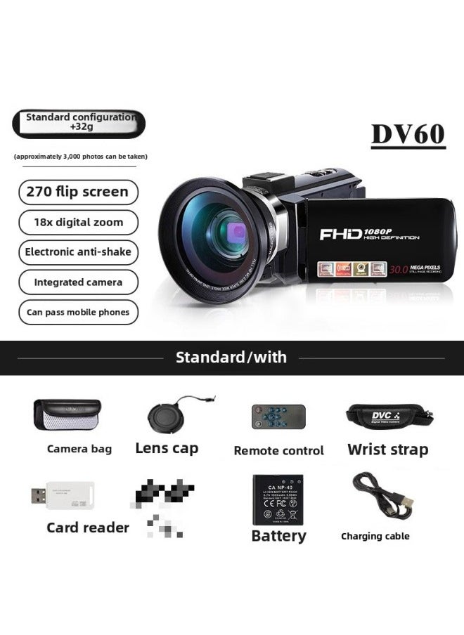 Generic Digital Professional Students HD Travel VLOG Photography Video Recorder Camera Cc Handheld Ddv Camera Free Shipping-Body Color:[official Standard Configuration + Wide-angle Mirror + 32g] You Can Take Selfies/record Videos  - Image 1
