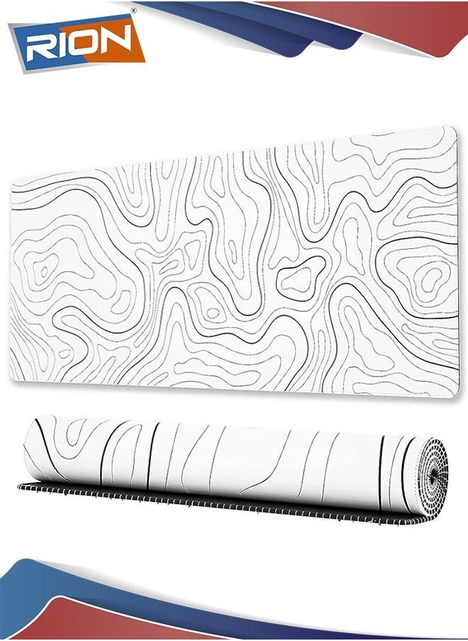 RION Gaming Mouse Pad with Stitched Edges 31.5x11.8 in Minimalist Topographic Map Desk Mat, Extended XXL, XL Mousepad with Anti-Slip Base, Cool Desk Pad for Keyboard and Mouse, Suitable for Gaming, Office, and Home Use. Pack Of 1  - Image 1