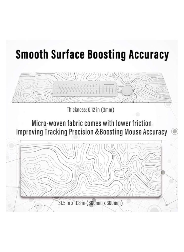 RION Gaming Mouse Pad with Stitched Edges 31.5x11.8 in Minimalist Topographic Map Desk Mat, Extended XXL, XL Mousepad with Anti-Slip Base, Cool Desk Pad for Keyboard and Mouse, Suitable for Gaming, Office, and Home Use. Pack Of 1  - Image 2