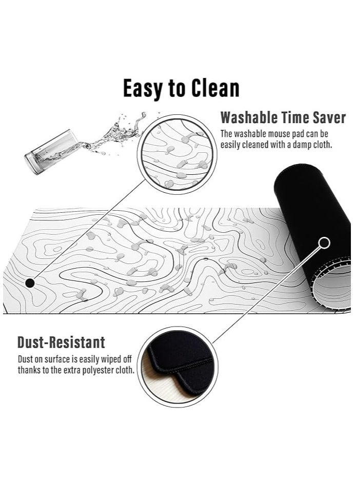 RION Gaming Mouse Pad with Stitched Edges 31.5x11.8 in Minimalist Topographic Map Desk Mat, Extended XXL, XL Mousepad with Anti-Slip Base, Cool Desk Pad for Keyboard and Mouse, Suitable for Gaming, Office, and Home Use. Pack Of 1  - Image 3
