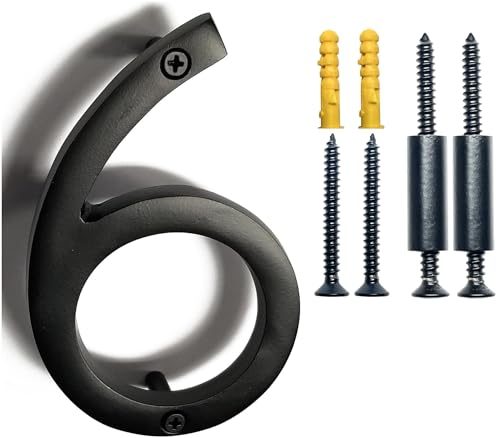 NACH Floating House Numbers, 8 inch Aluminum Black House Numbers for Outside - Number 6, Door Numbers with Mounting Hardware - Image 1